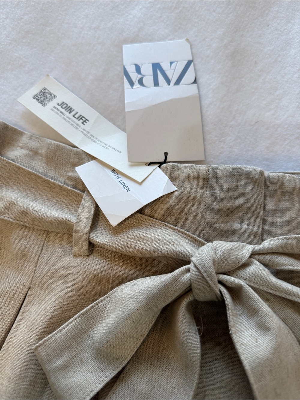 Zara Join Life NWT Linen Viscose Paperbag Shorts L Oatmeal Beige - Picture 3 of 8